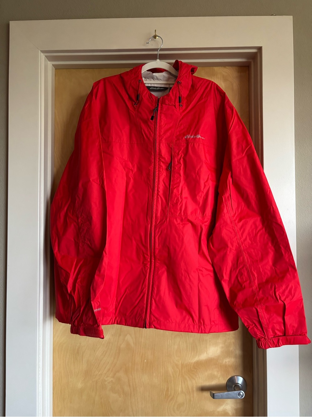 Eddie Bauer WeatherEdge Rain Jacket Mens 2XL Red Hooded Waterproof Shell